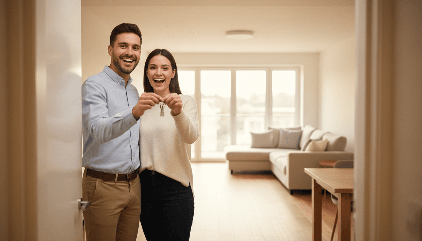 New tenants receiving keys to their rental apartment