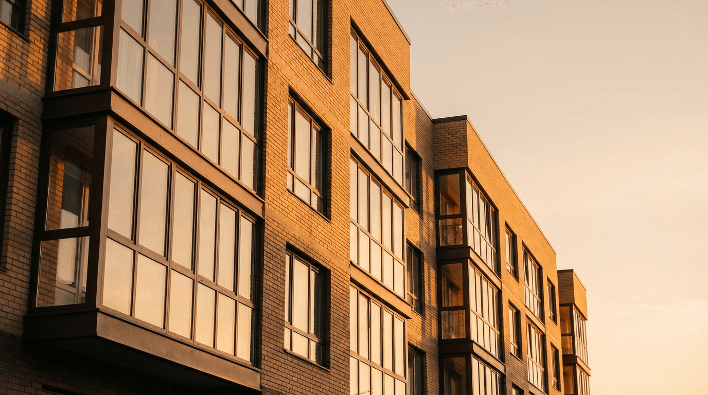 Modern premium residential building in Lahore with golden hour lighting