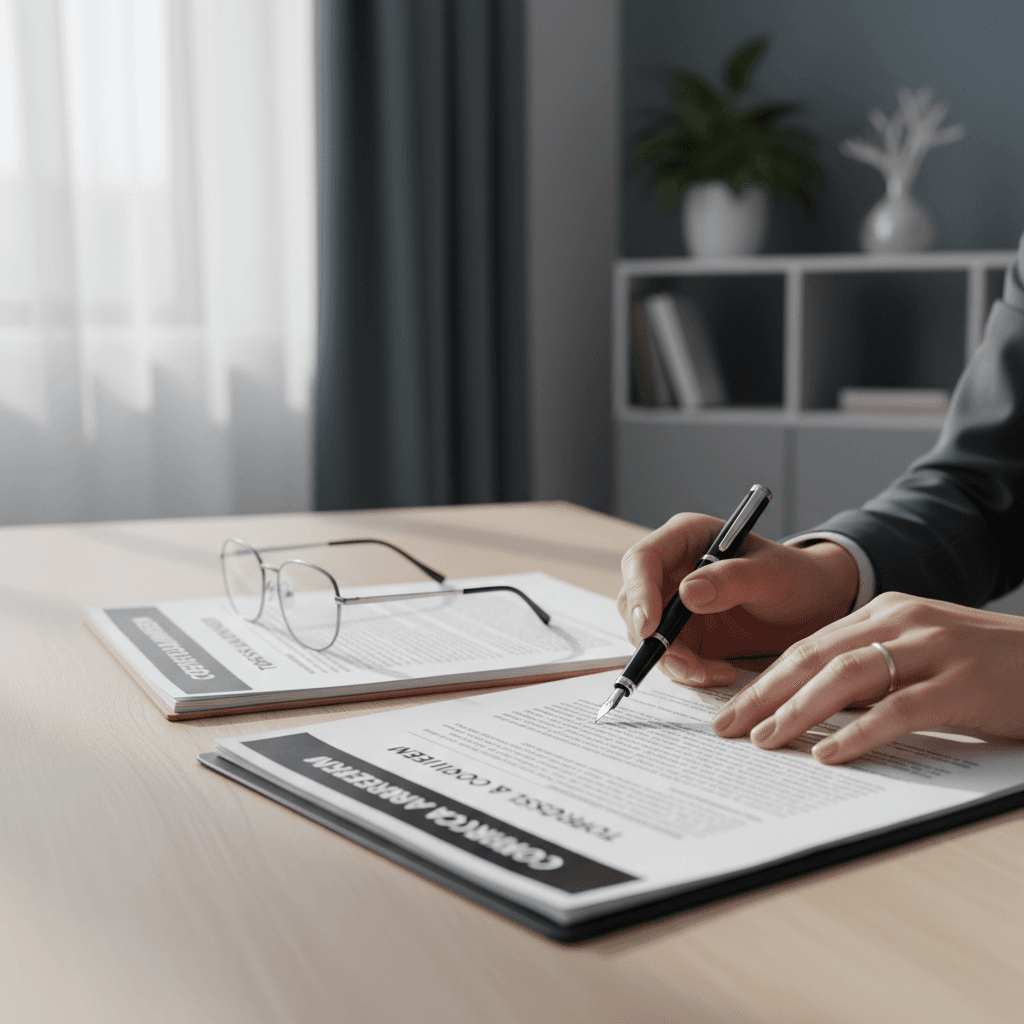 Real estate professional reviewing property purchase documentation