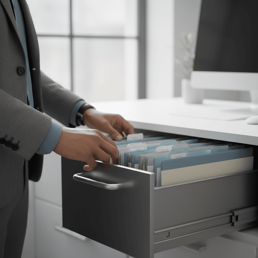 Legal Compliance - Property manager organizing lease documents and legal files