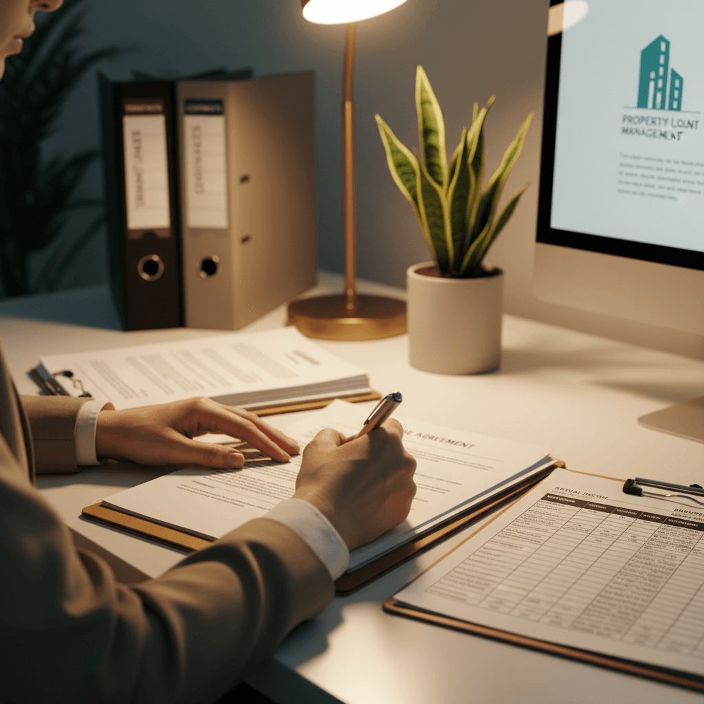 Rental Management - Property manager reviewing tenant lease documents